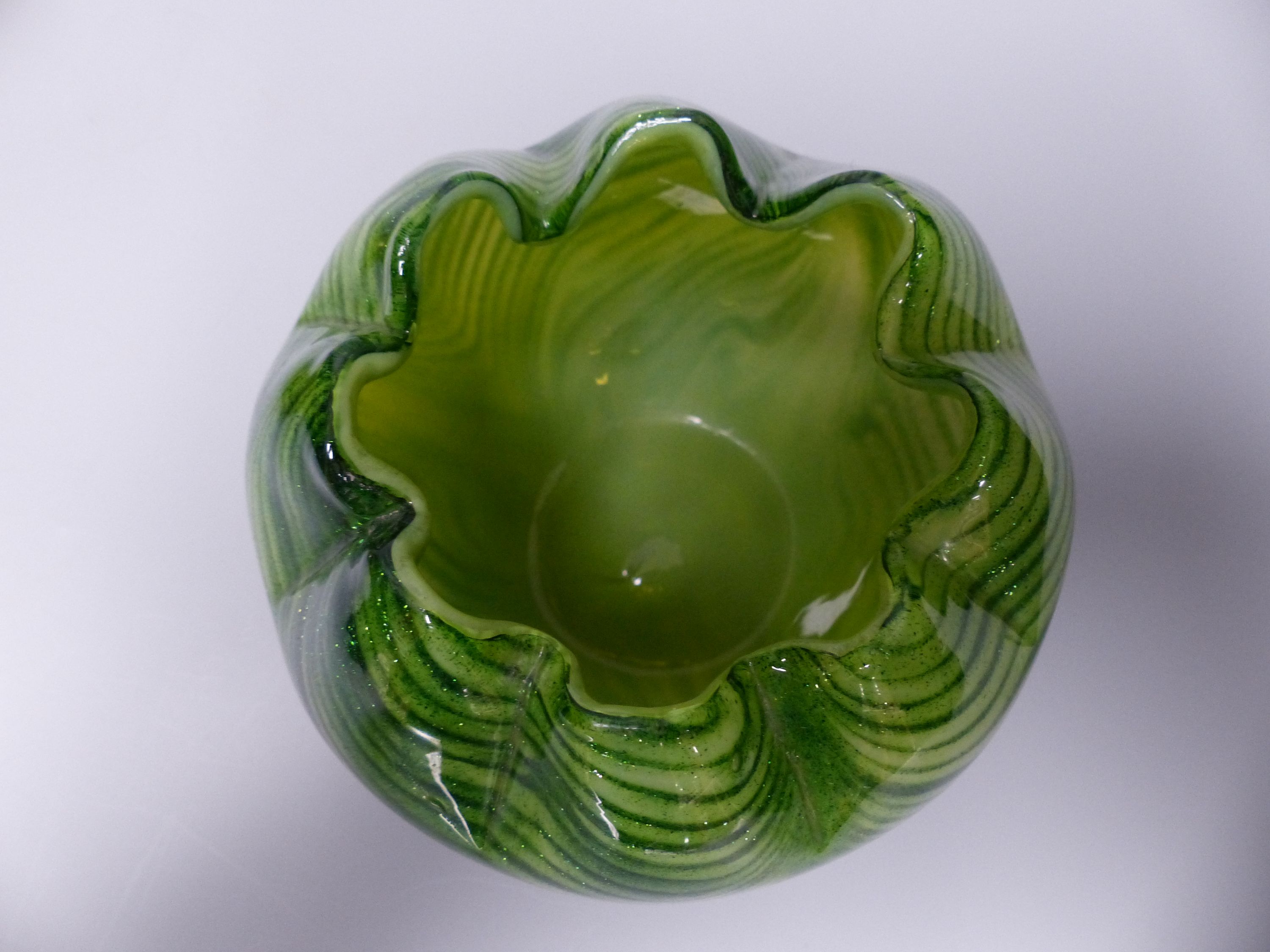 A green aventurine glass bowl and a Victorian style vaseline bowl, tallest 13.5cm